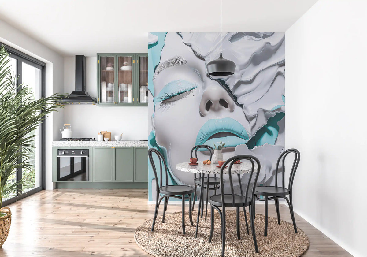 Turquoise Drip Aesthetic Girl Portrait Wall Mural