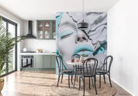 Turquoise Drip Aesthetic Girl Portrait Wall Mural