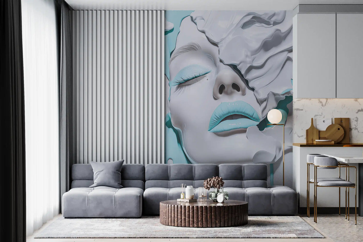 Turquoise Drip Aesthetic Girl Portrait Wall Mural
