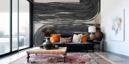 Minimalist Charcoal Swirls Wall Mural