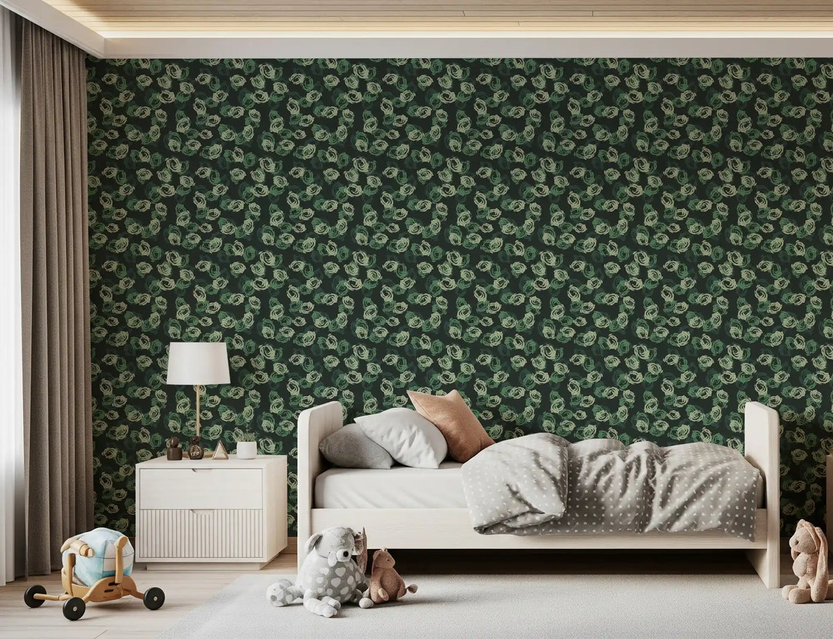 Minimalist Forest Green Swirls Wallpaper⁠