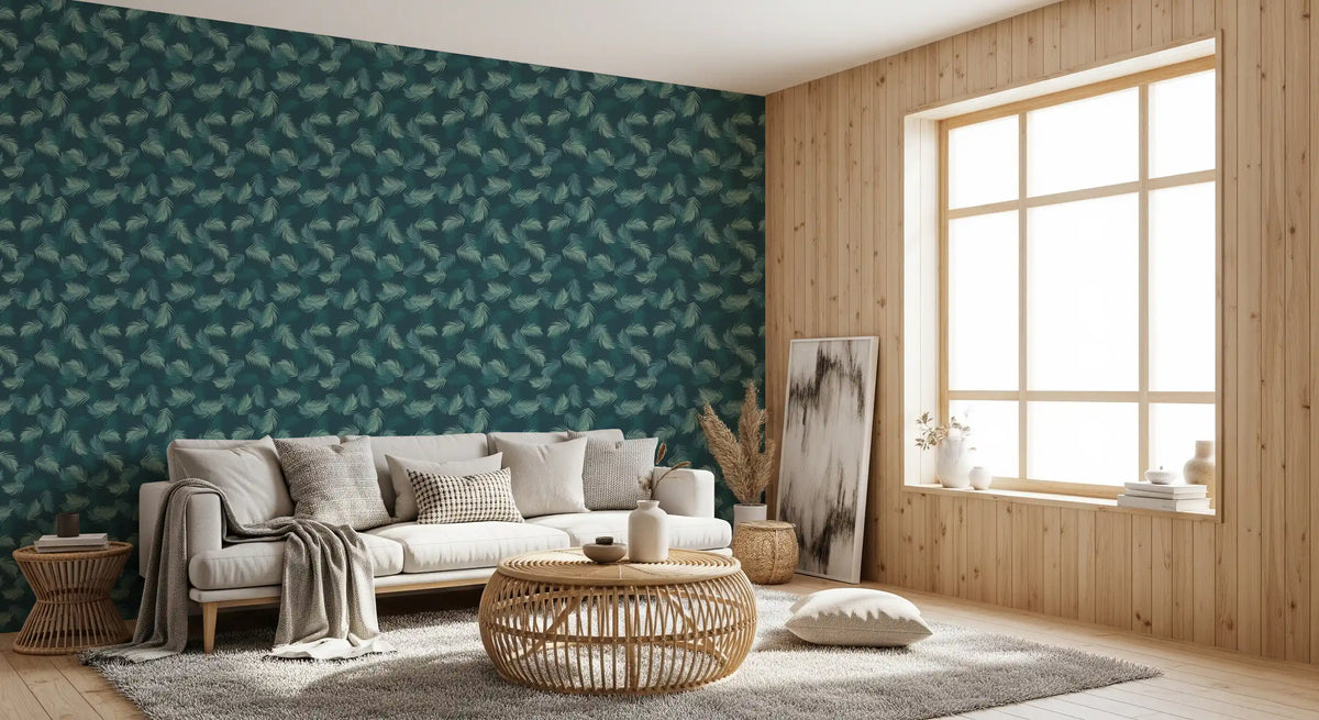 Minimalist Sage Palm Leaf Weave Wallpaper⁠