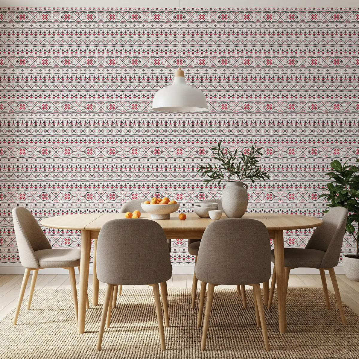 Geometric Folk Art Tile Pattern Wallpaper⁠