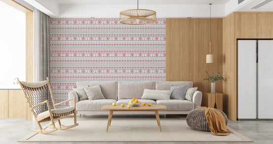 Geometric Folk Art Tile Pattern Wallpaper⁠