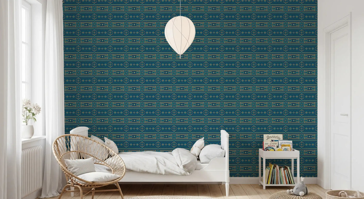 Abstract Teal and Gold Mosaic Wallpaper⁠