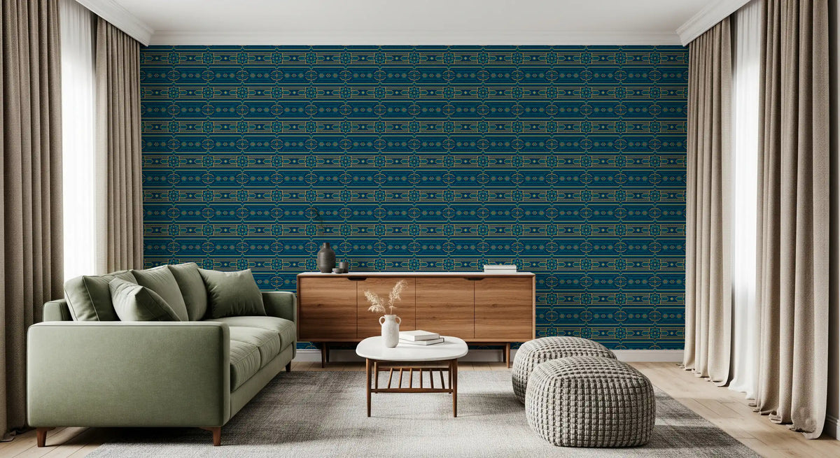 Abstract Teal and Gold Mosaic Wallpaper⁠