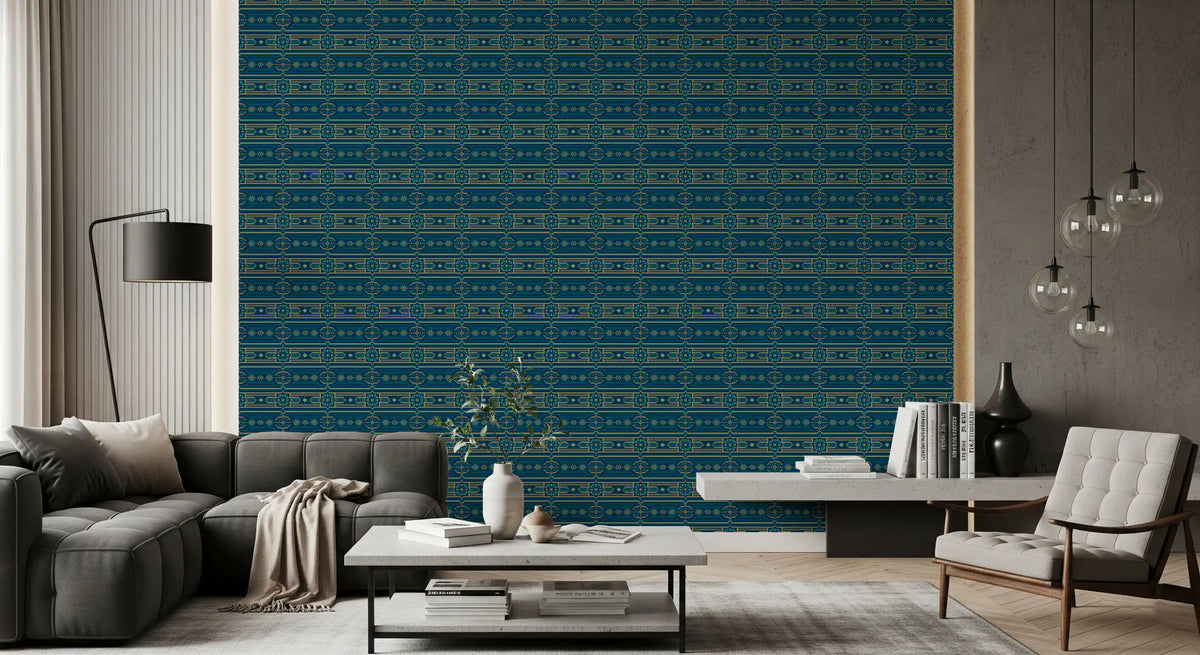Abstract Teal and Gold Mosaic Wallpaper⁠