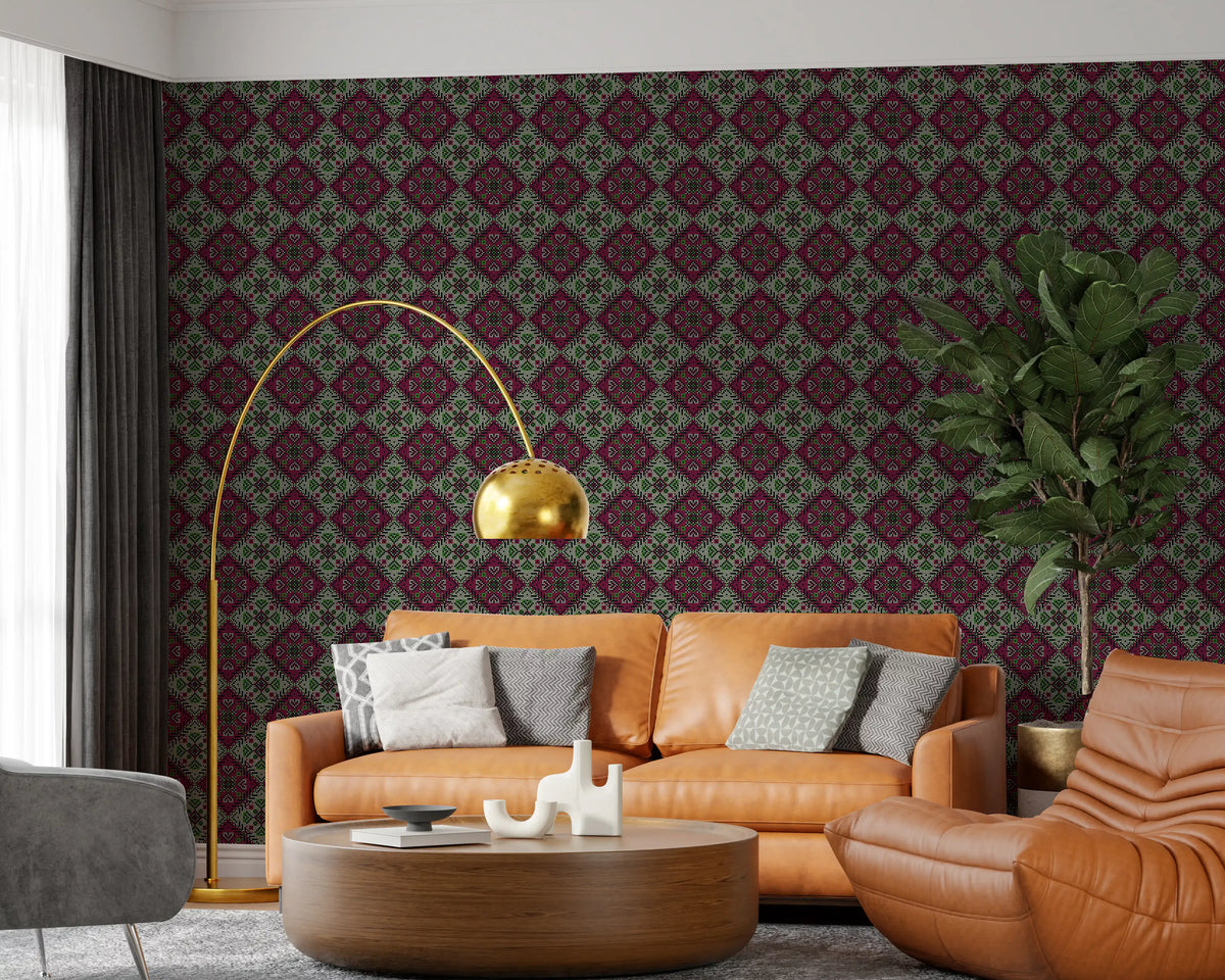 Heritage Folk Embroidery Motif Wallpaper⁠