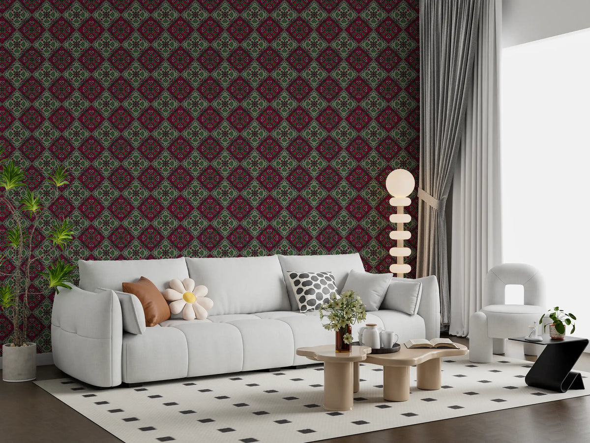 Heritage Folk Embroidery Motif Wallpaper⁠