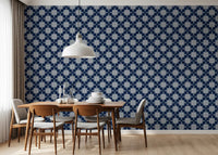 Indigo Cross-Stitch Tile Motif Wallpaper⁠