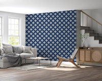 Indigo Cross-Stitch Tile Motif Wallpaper⁠
