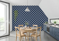 Indigo Cross-Stitch Tile Motif Wallpaper⁠