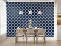 Indigo Cross-Stitch Tile Motif Wallpaper⁠