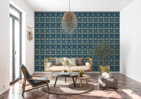 Folklore Elephant and Palm Motif Wallpaper⁠