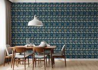 Folklore Elephant and Palm Motif Wallpaper⁠