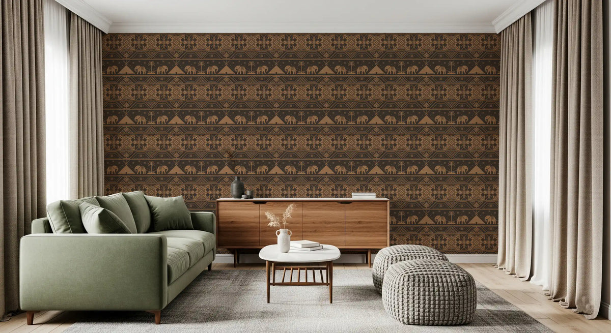 Geometric Tribal Elephant Motif Wallpaper⁠