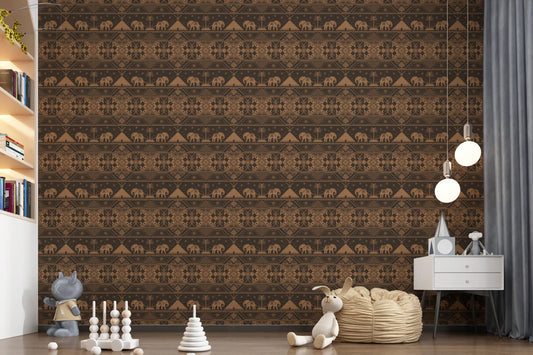Geometric Tribal Elephant Motif Wallpaper⁠