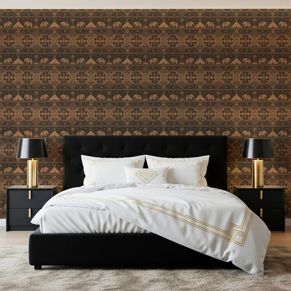 Geometric Tribal Elephant Motif Wallpaper⁠