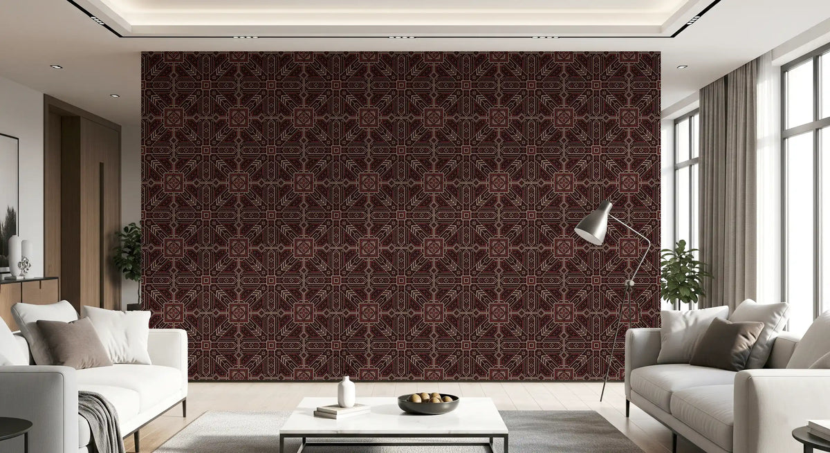 Cross Stitch Geometric Burgundy Pattern Wallpaper⁠