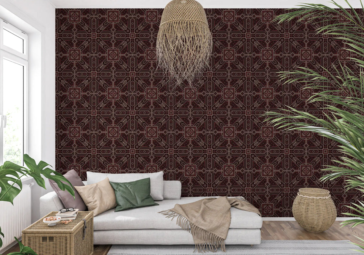 Cross Stitch Geometric Burgundy Pattern Wallpaper⁠