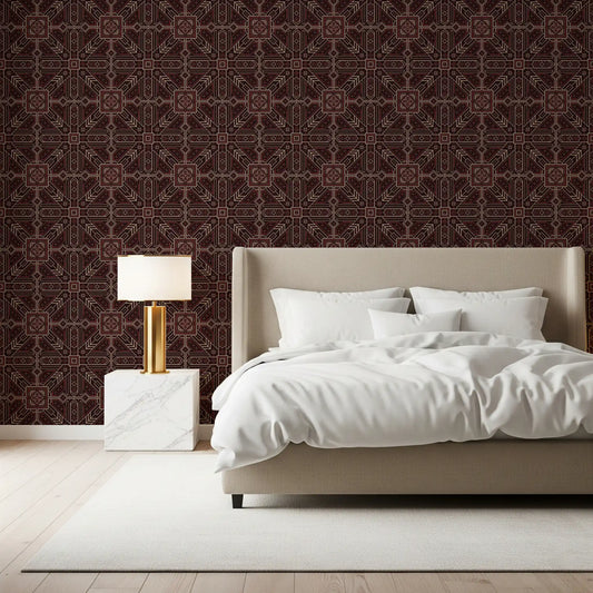 Cross Stitch Geometric Burgundy Pattern Wallpaper⁠