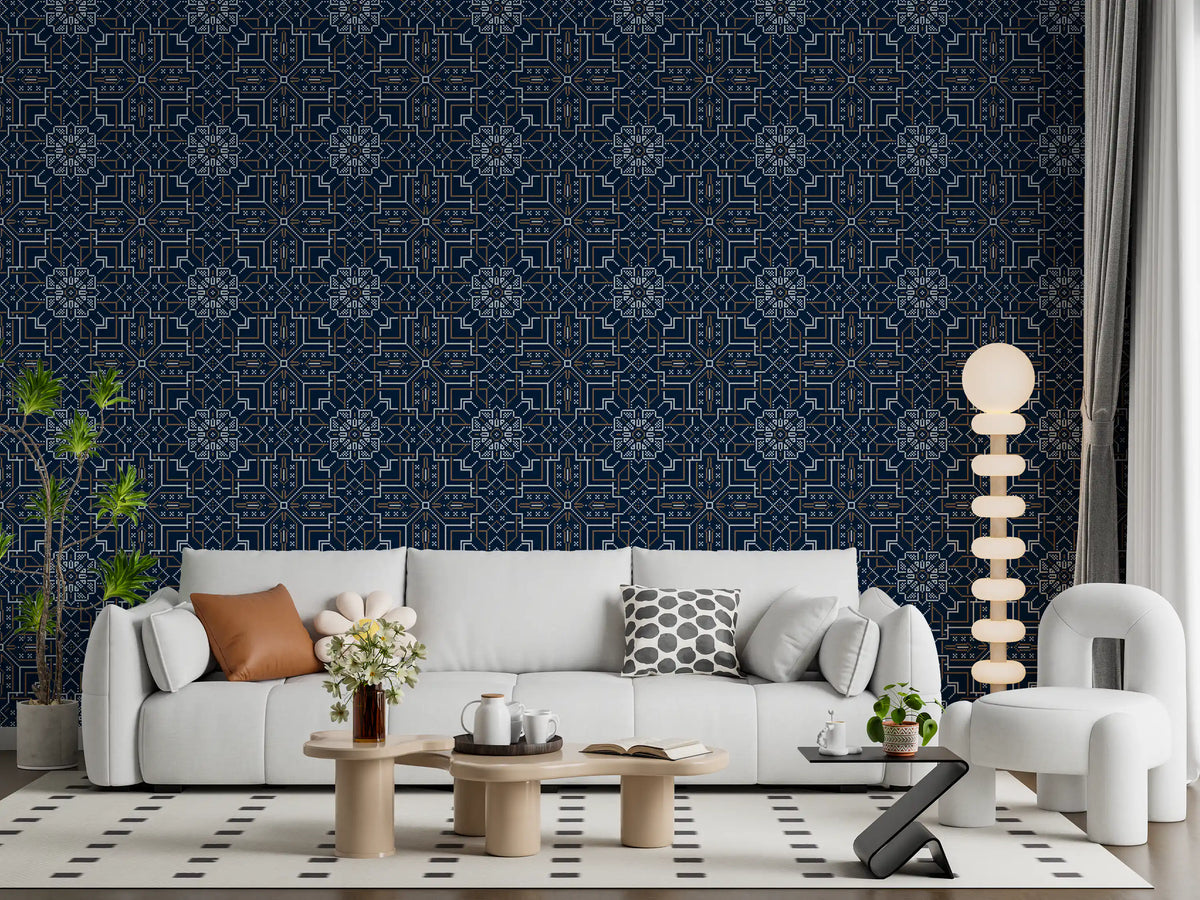Midnight Cross Stitch Geometric Wallpaper⁠