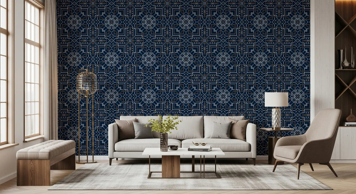 Midnight Cross Stitch Geometric Wallpaper⁠