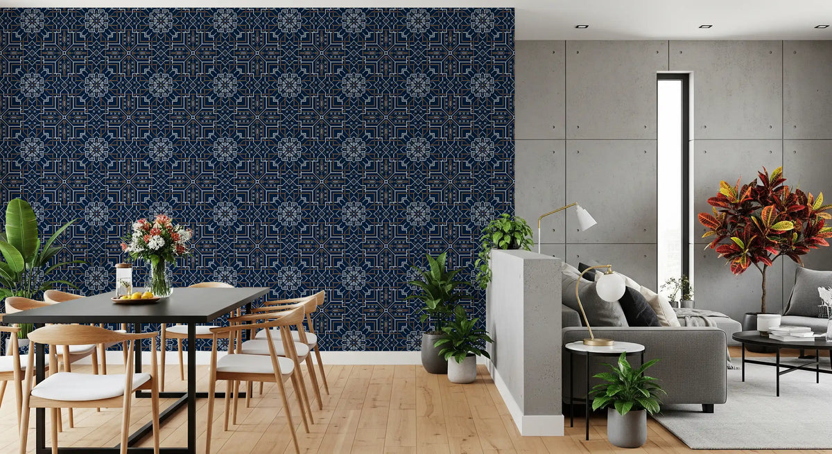 Midnight Cross Stitch Geometric Wallpaper⁠