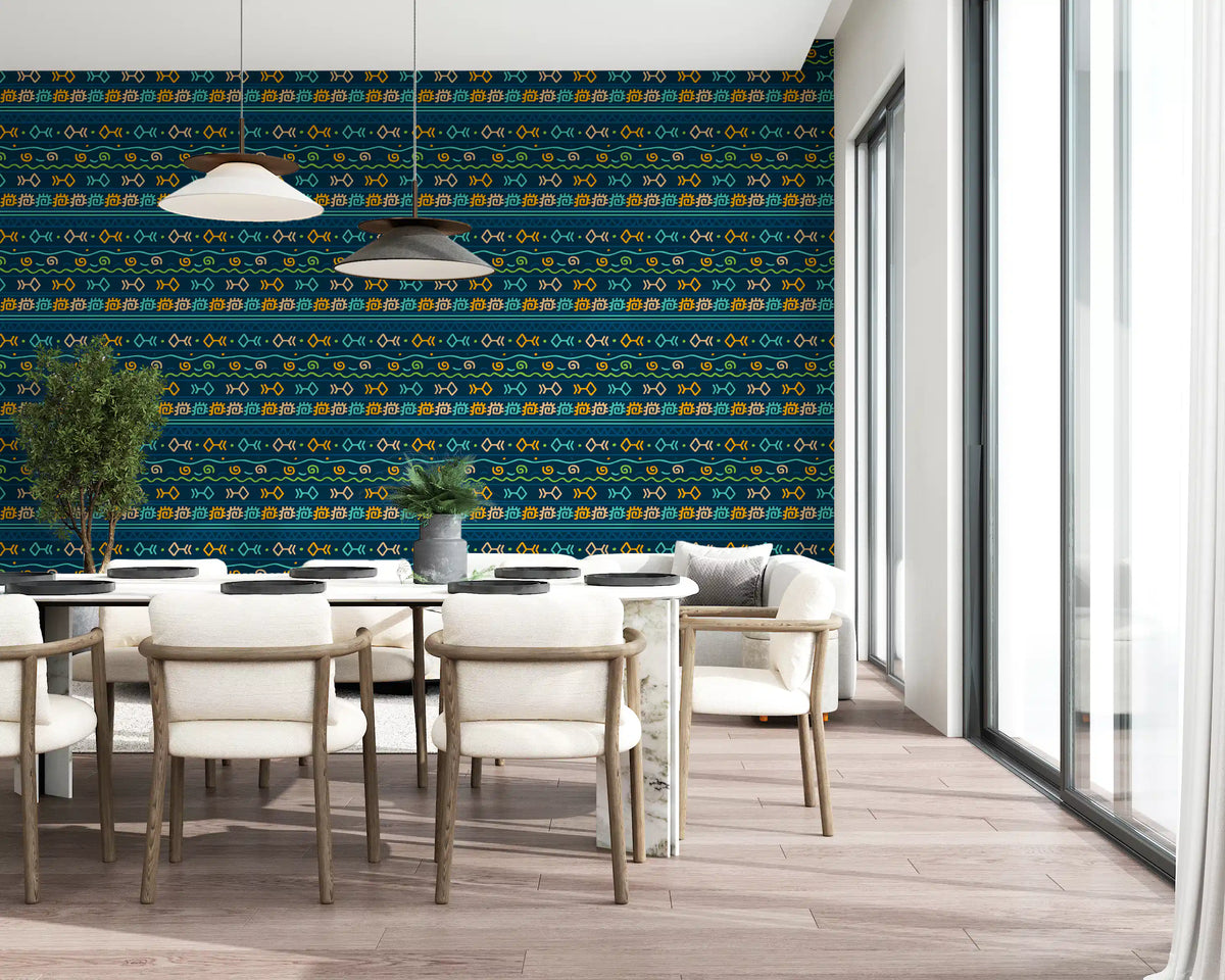 Tribal Indigo Patterned Motif Wallpaper⁠