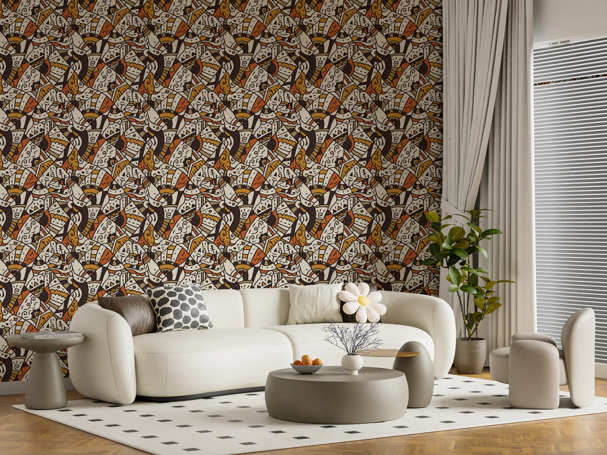 Abstract Tribal Spirals and Shapes Wallpaper⁠