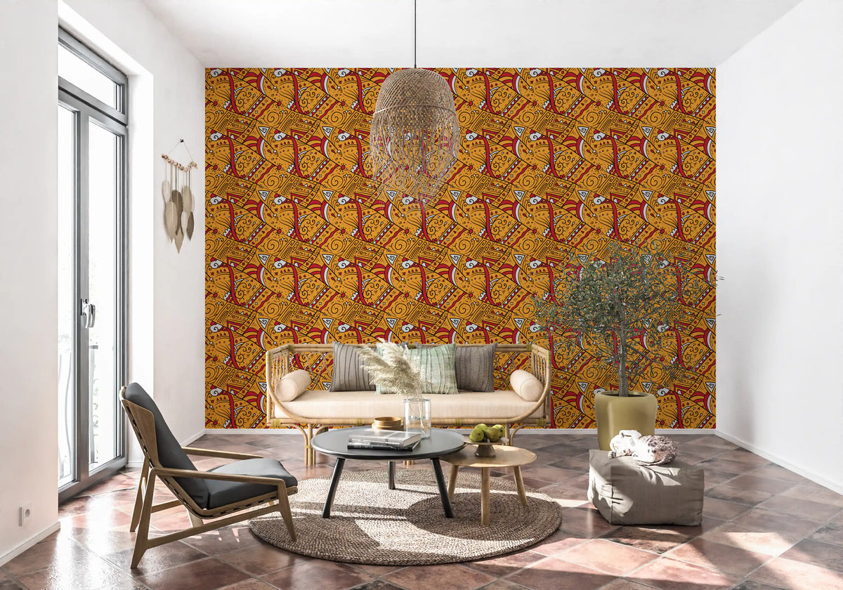 Tribal Ochre Geometric Pattern Wallpaper⁠