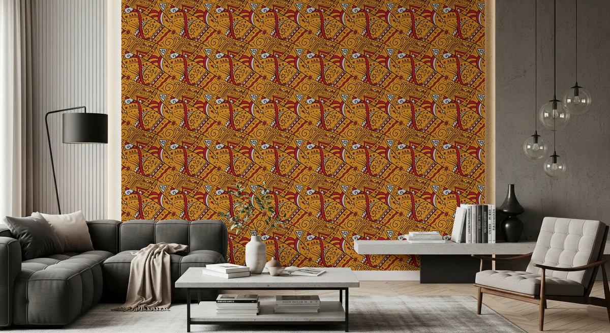 Tribal Ochre Geometric Pattern Wallpaper⁠