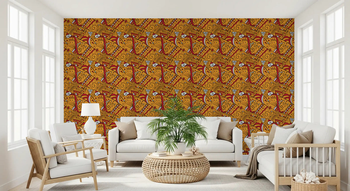 Tribal Ochre Geometric Pattern Wallpaper⁠