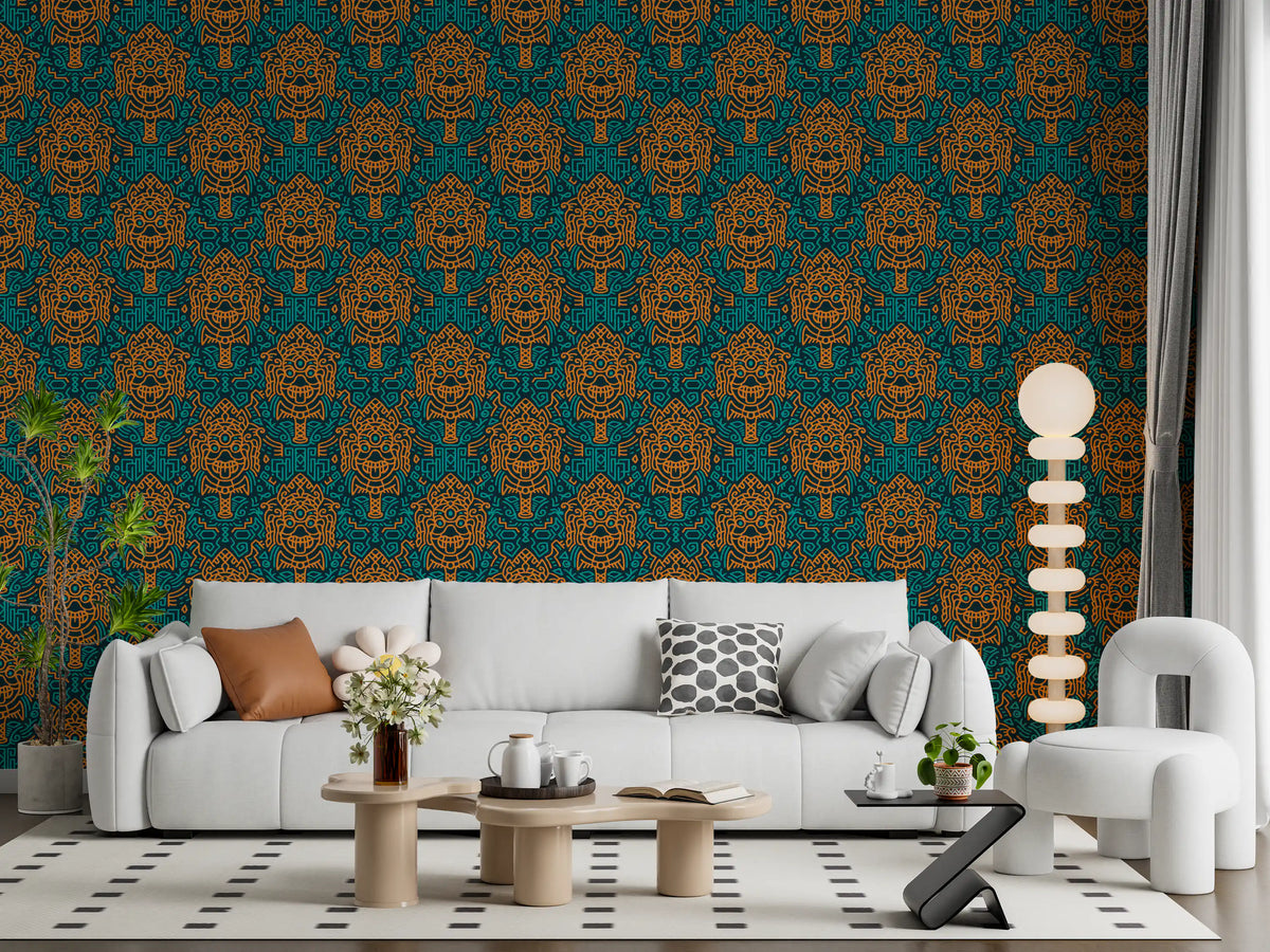 Graphic Mask Motif Pattern Wallpaper⁠