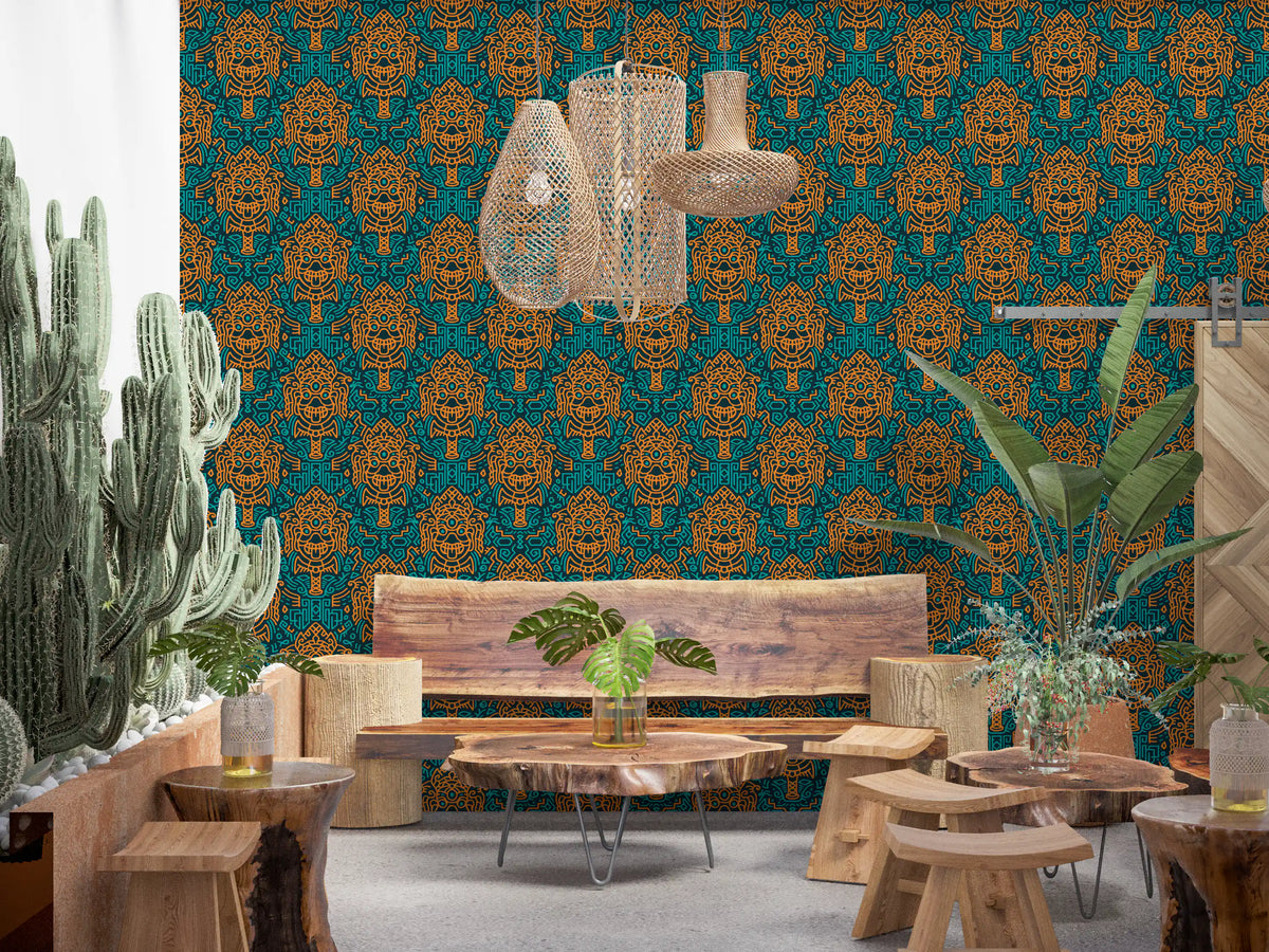 Graphic Mask Motif Pattern Wallpaper⁠