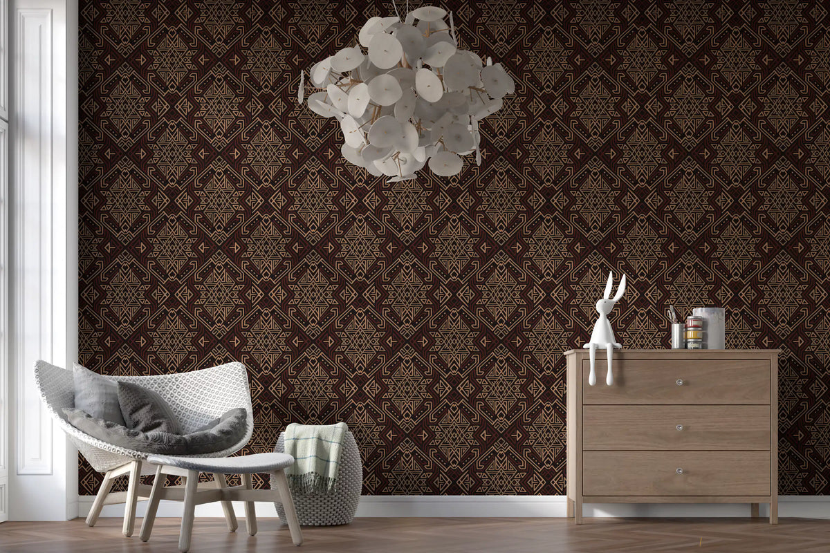 Ancient Geometric Brown Tribal Motif Wallpaper⁠