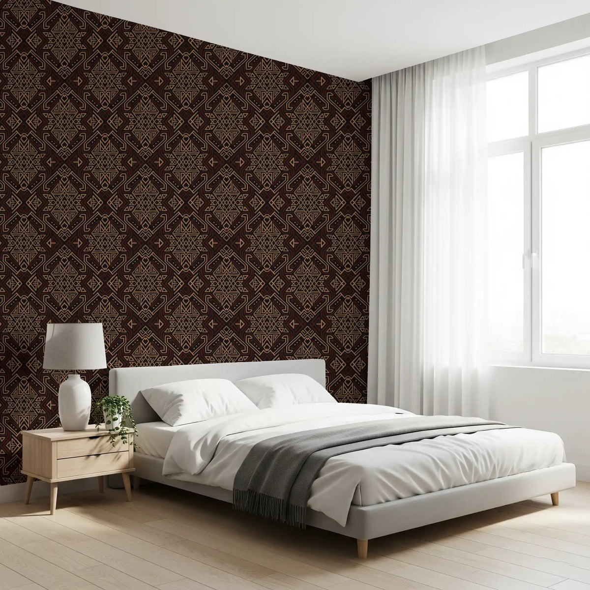 Ancient Geometric Brown Tribal Motif Wallpaper⁠