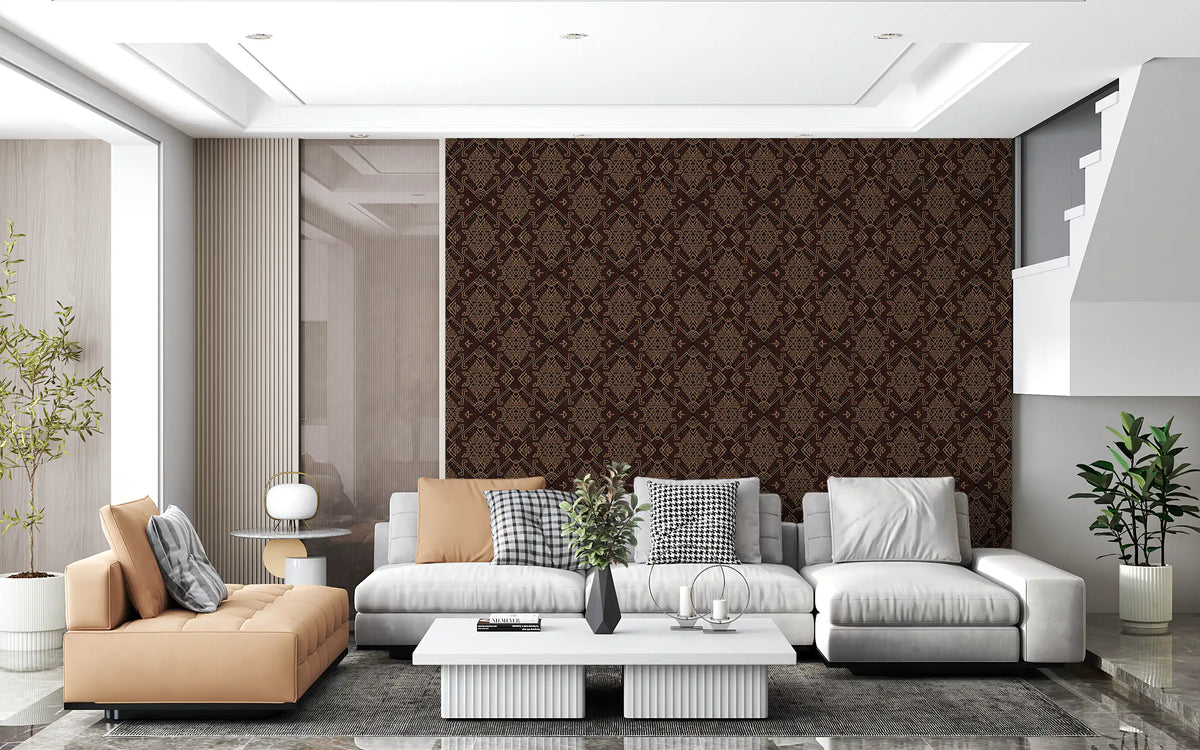 Ancient Geometric Brown Tribal Motif Wallpaper⁠