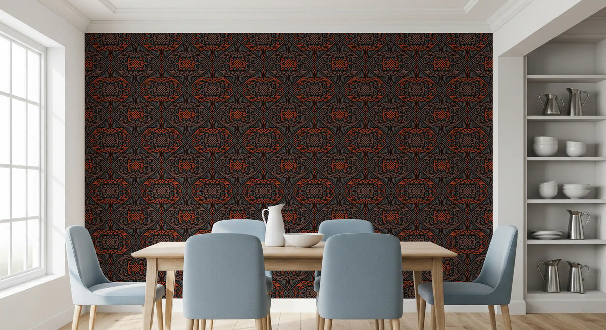Abstract Charcoal and Terracotta Lines Wallpaper⁠