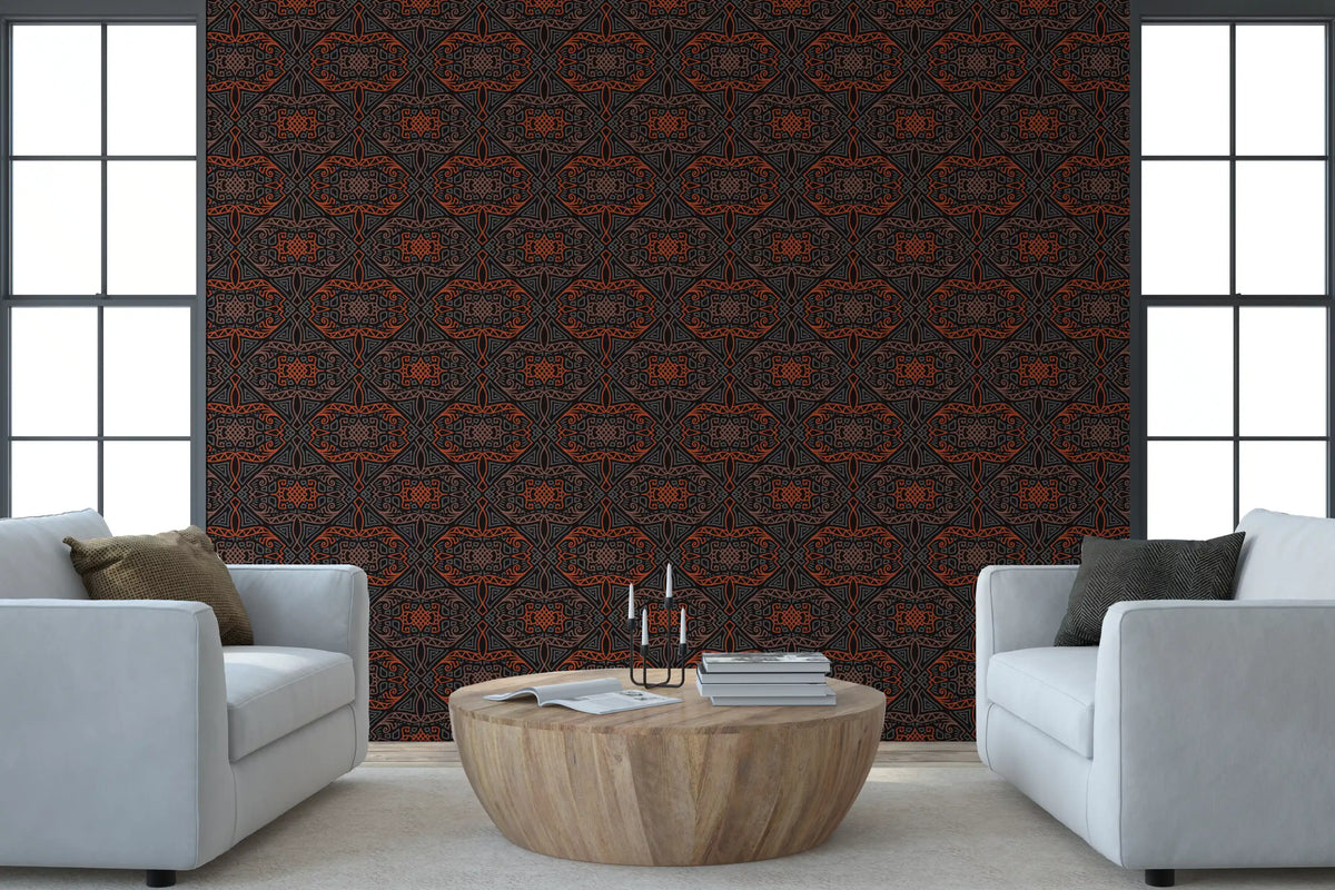 Abstract Charcoal and Terracotta Lines Wallpaper⁠