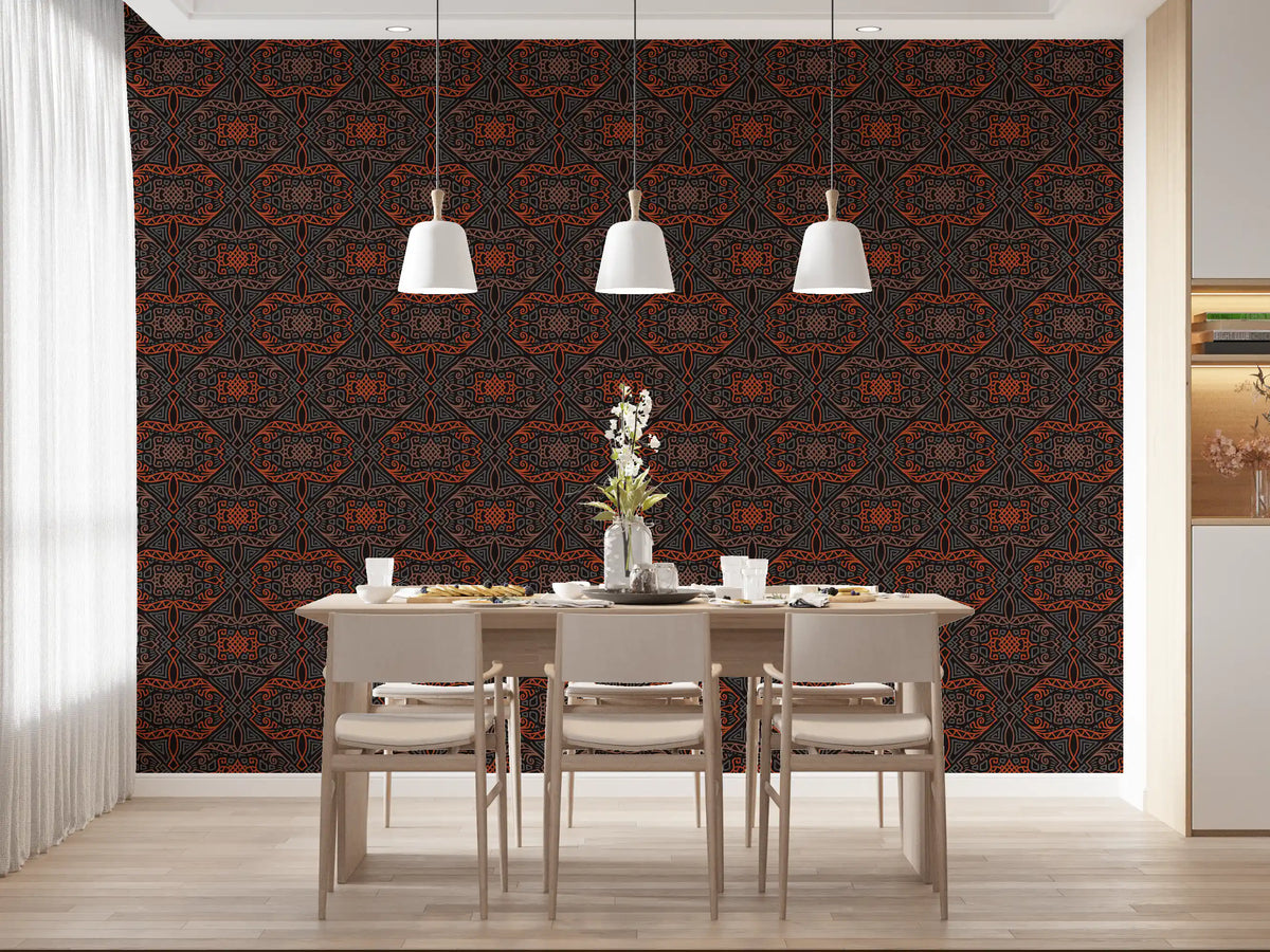 Abstract Charcoal and Terracotta Lines Wallpaper⁠