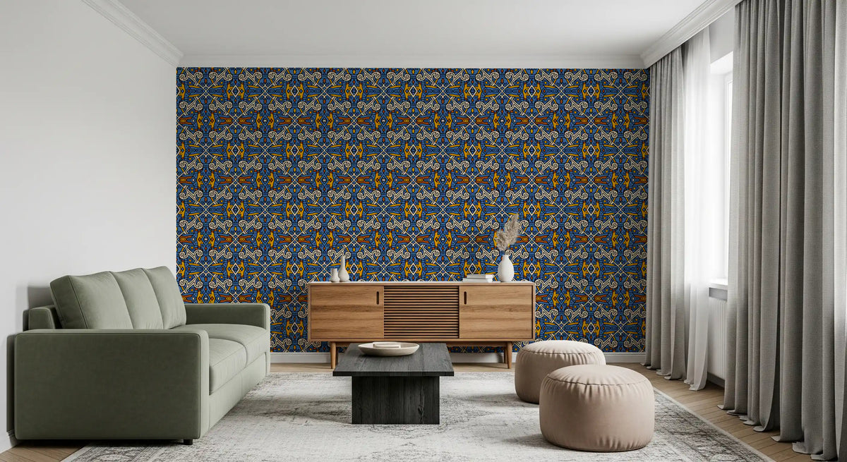 Tribal Mosaic Tile Motif Wallpaper⁠