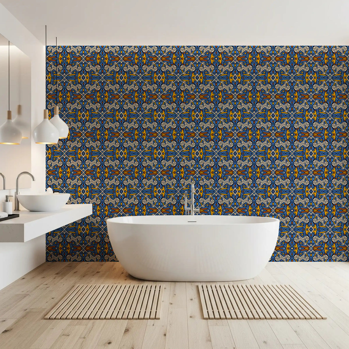 Tribal Mosaic Tile Motif Wallpaper⁠