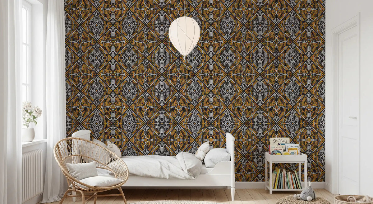 Noir and Gold Tribal Labyrinth Wallpaper⁠