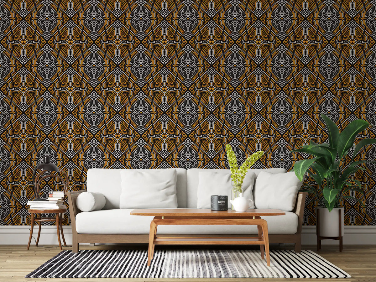 Noir and Gold Tribal Labyrinth Wallpaper⁠