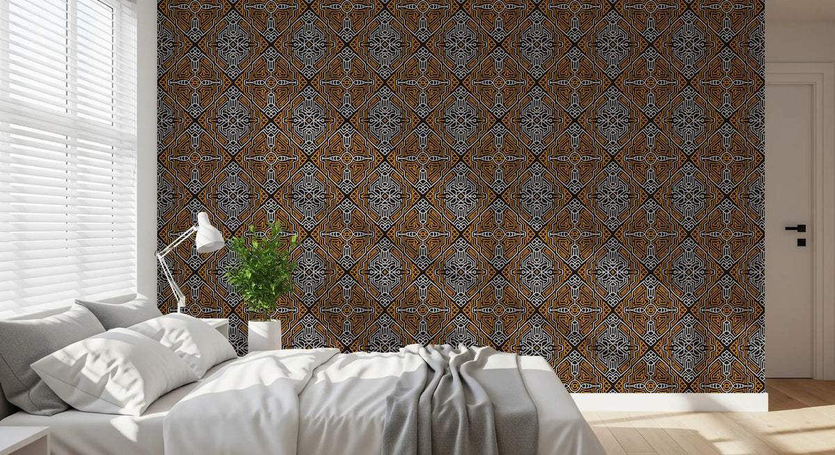 Noir and Gold Tribal Labyrinth Wallpaper⁠