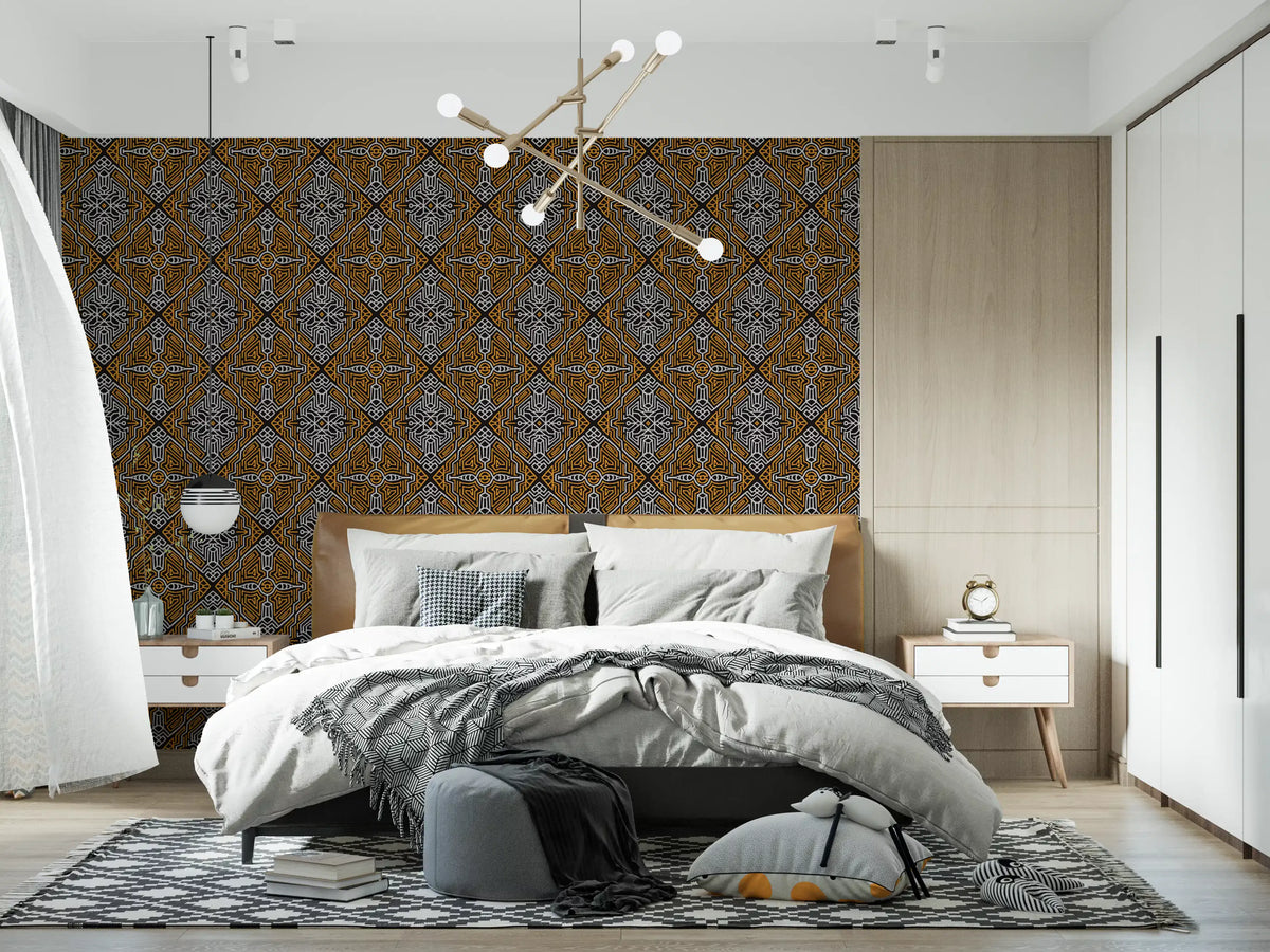 Noir and Gold Tribal Labyrinth Wallpaper⁠