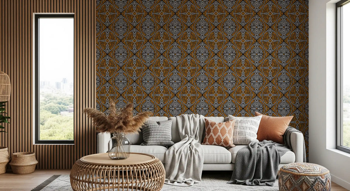 Noir and Gold Tribal Labyrinth Wallpaper⁠