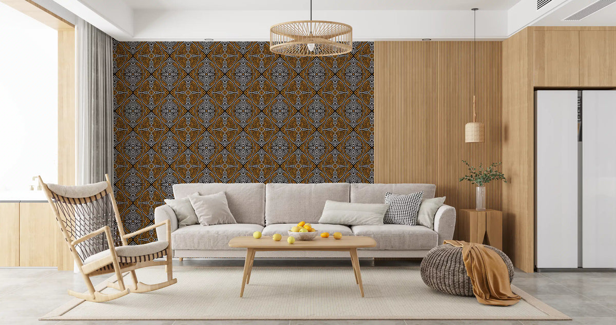Noir and Gold Tribal Labyrinth Wallpaper⁠
