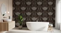 Choco Floral Damask Motif Wallpaper⁠